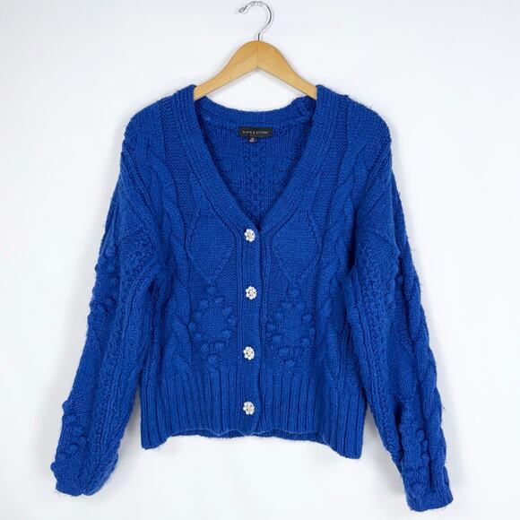 Slate & Willow Women's Bobble Chunky Knit Cardigan Sweater Medium Blue - Picture 2 of 15
